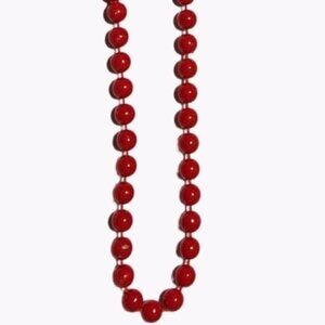 Vintage 50s 90s Cherry Red Knotted Beads Necklace Classic Minimalist Jewelry